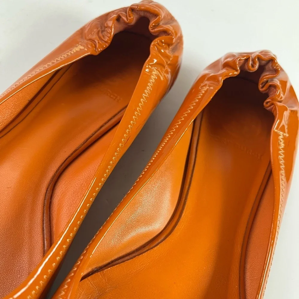 Tory Burch Orange Patent Leather Ballet Flats Size 7 Medium